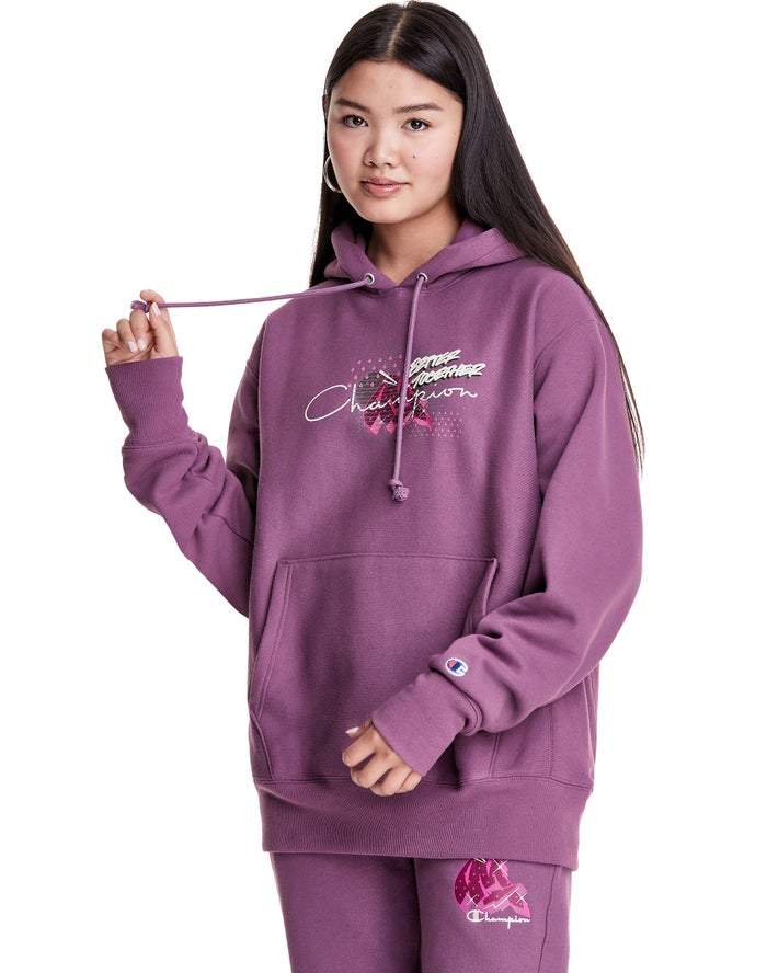 Champion Womens Hoodie NZ - Merlot Artist Series Reverse Weave Boyfriend Better Together Purple ( 26